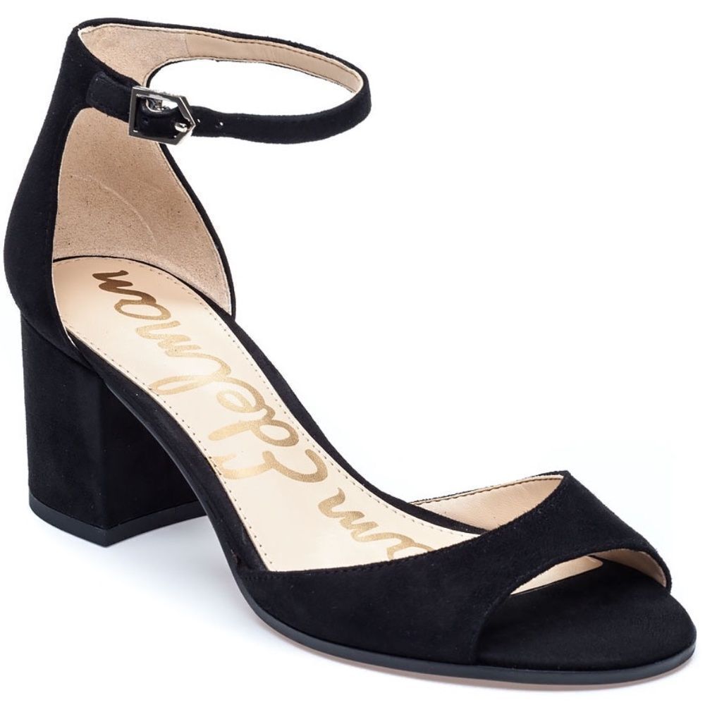 Sam Edelman Black Suede Block Heel Ankle Strap Sandals
